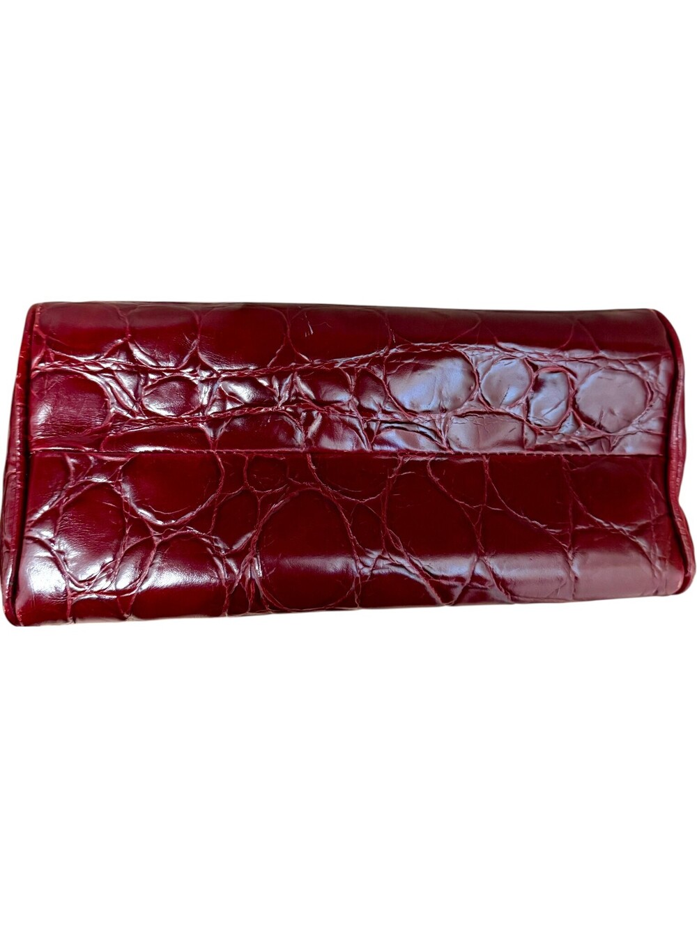 Vintage Italian Croc Embossed Leather Burgundy Crossbody Bag Made in Italy - Picture 5 of 7